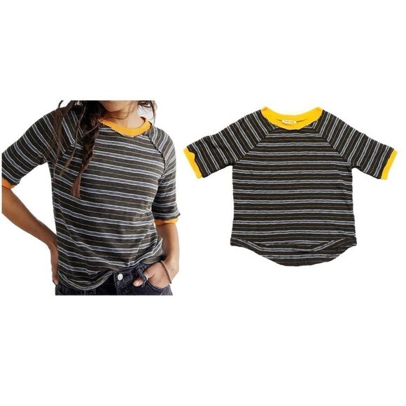 Free People We The Free Have At It Raglan Crewneck Striped Baby Tee Size Small - Picture 1 of 10